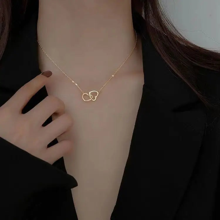 Double Heart Pendant Necklace
